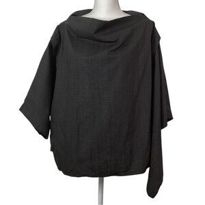 CREARE Top One Size Asymmetrical Lagenlook Black Polka Dot Pattern Blouse Shirt